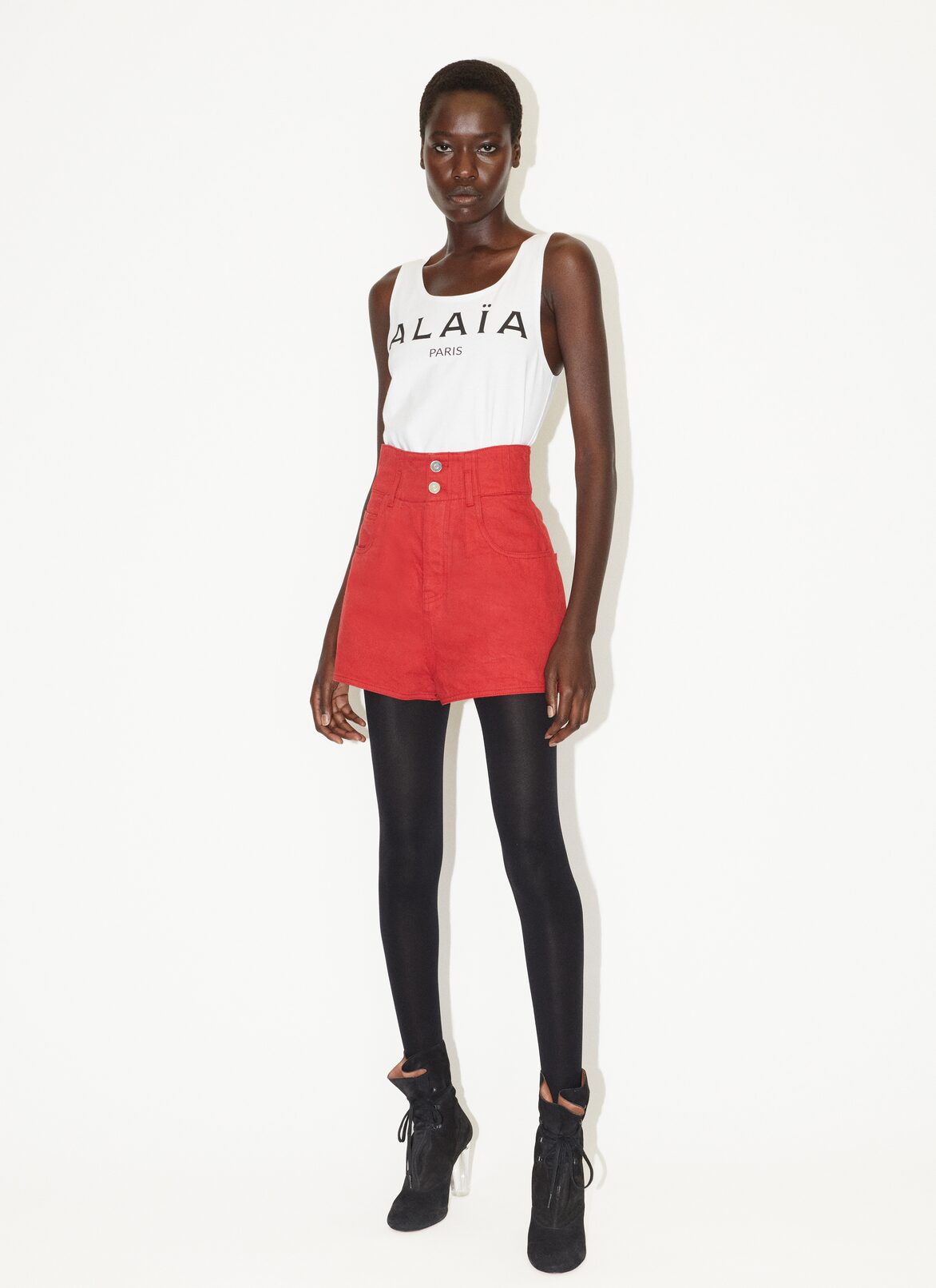 High-Waist denim Shorts ALAÏA RED HIGH-WAIST DENIM SHORTS